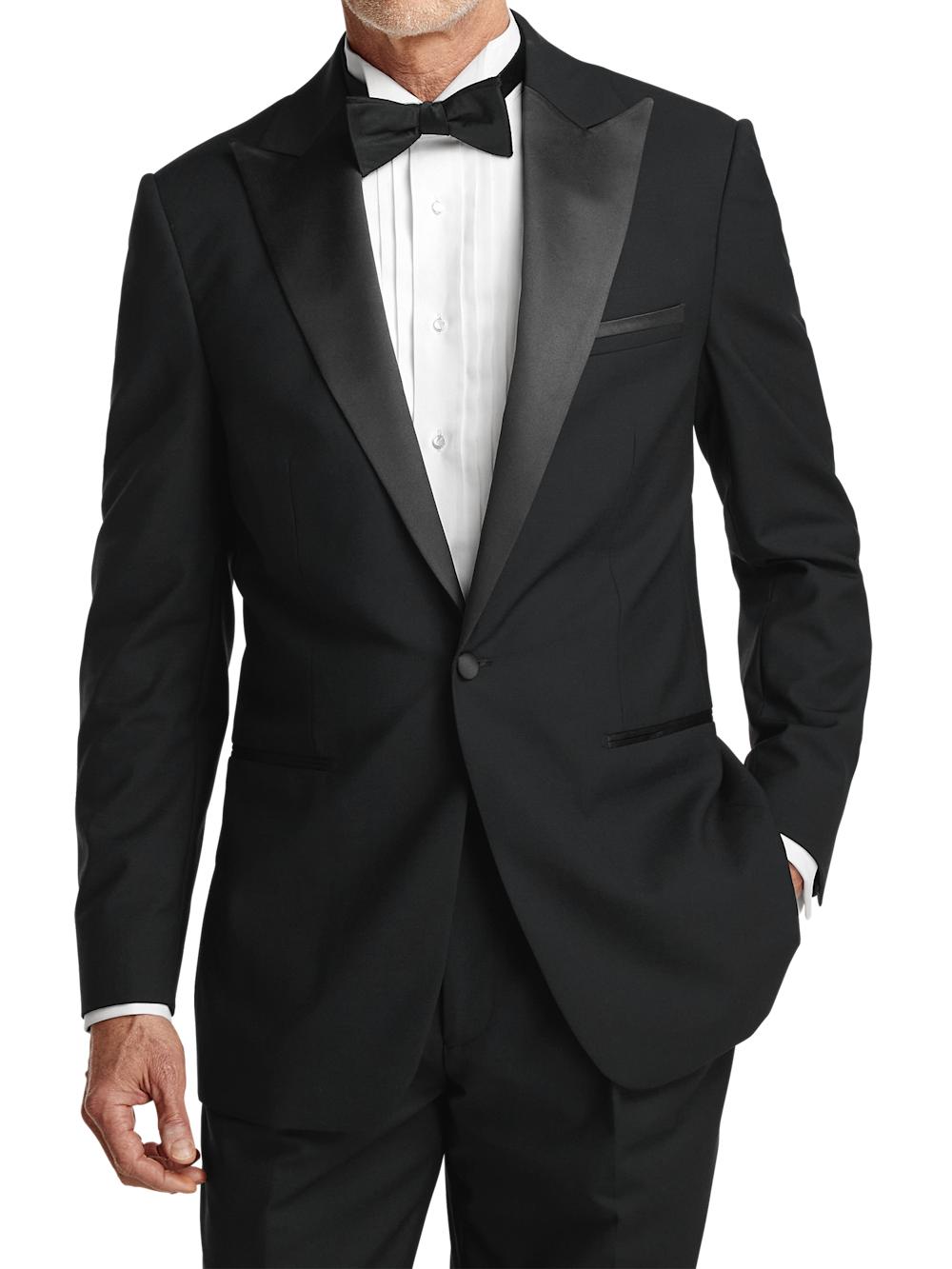 Wool Stretch Single Breasted Peak Lapel Tuxedo Jacket - Black Product Image
