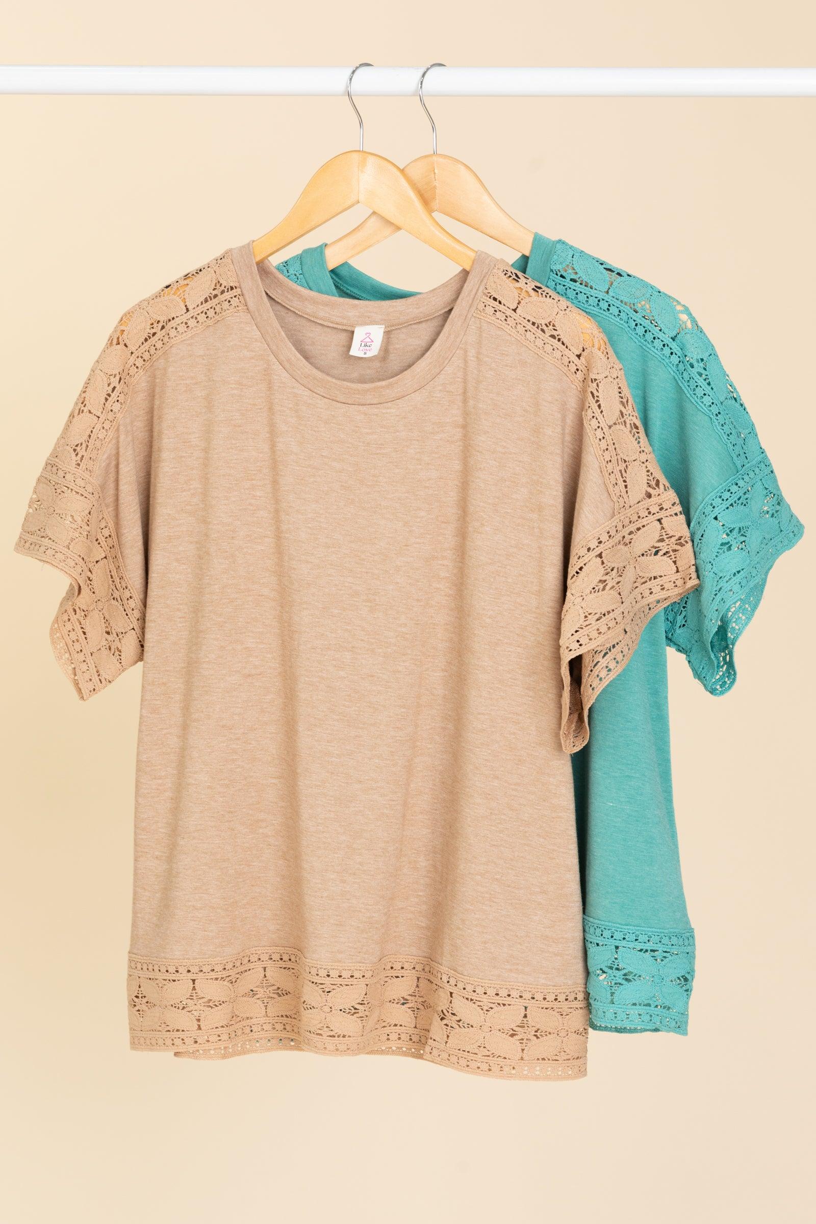 Short Sleeve Lace Trim Knit Top Product Image