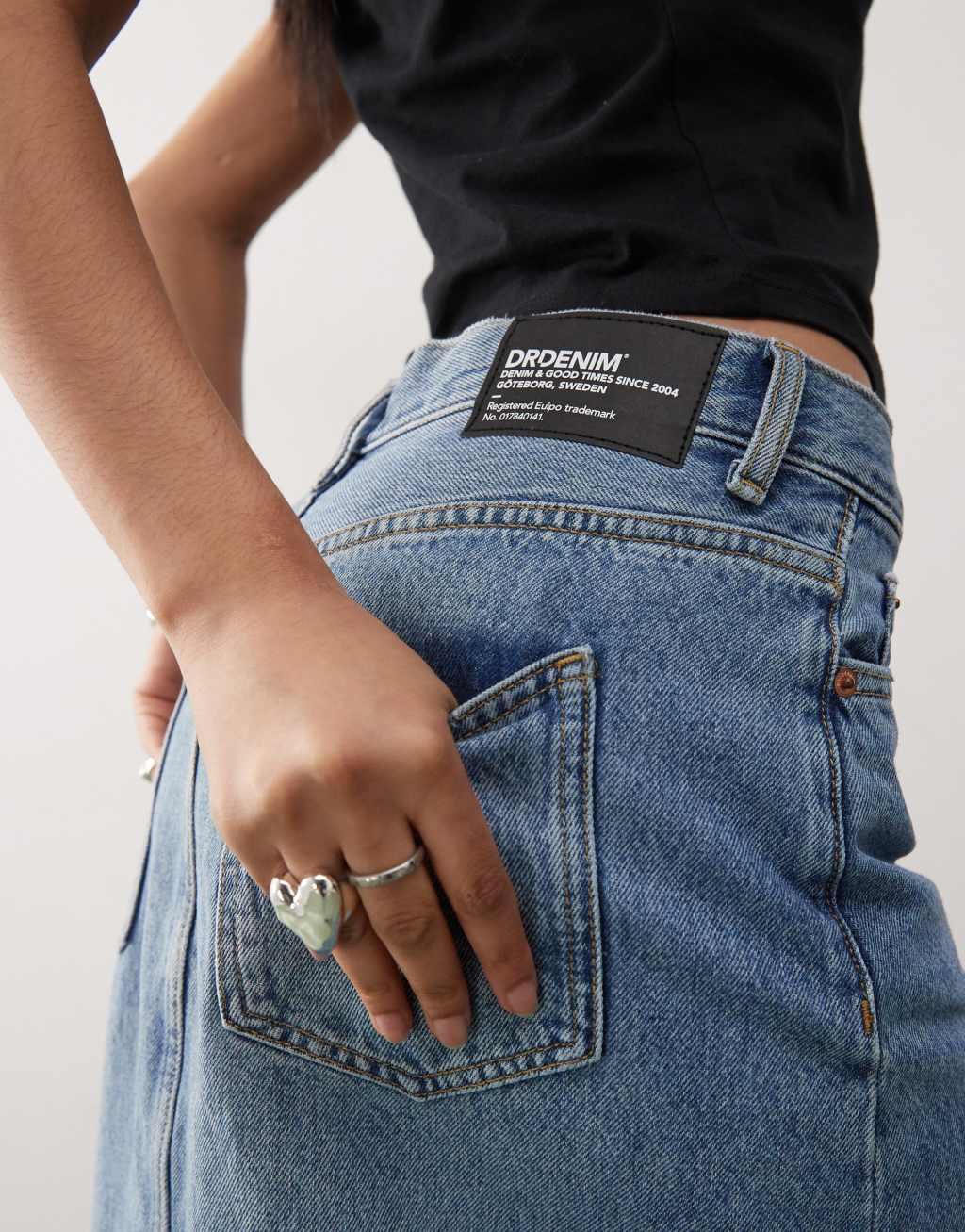 Dr Denim Myra maxi denim skirt with front slit in stream light blue retro wash Product Image