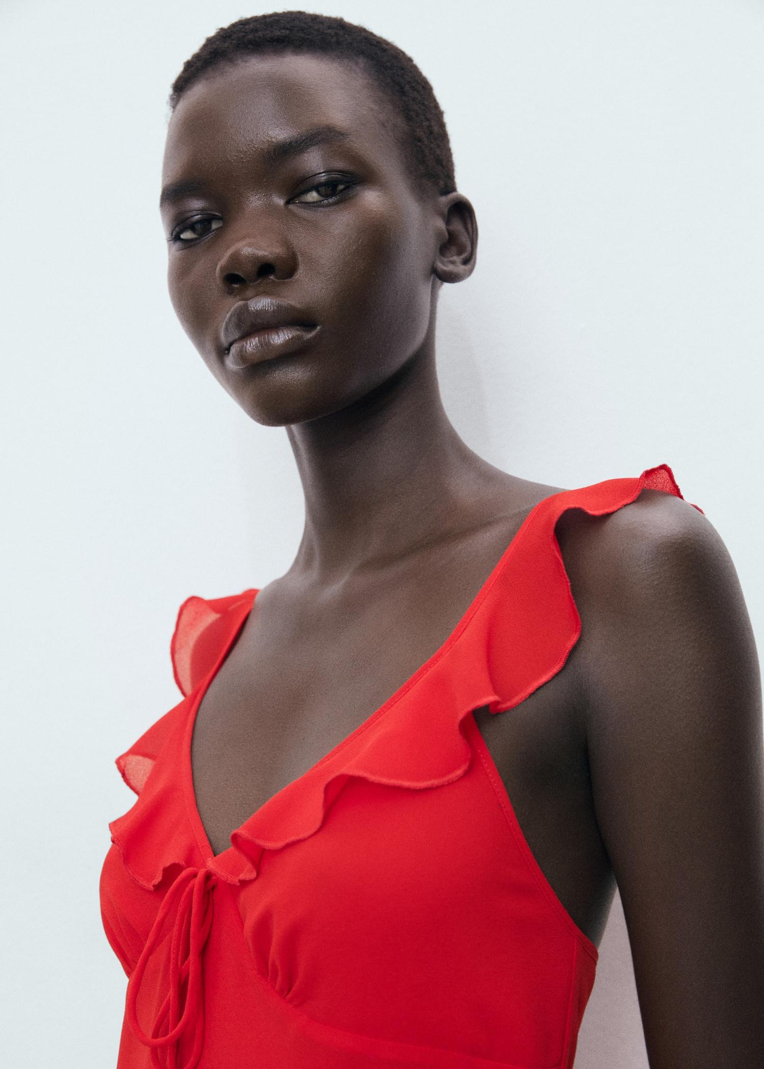 Midi dress with flounce neckline - Women | MANGO USA Product Image