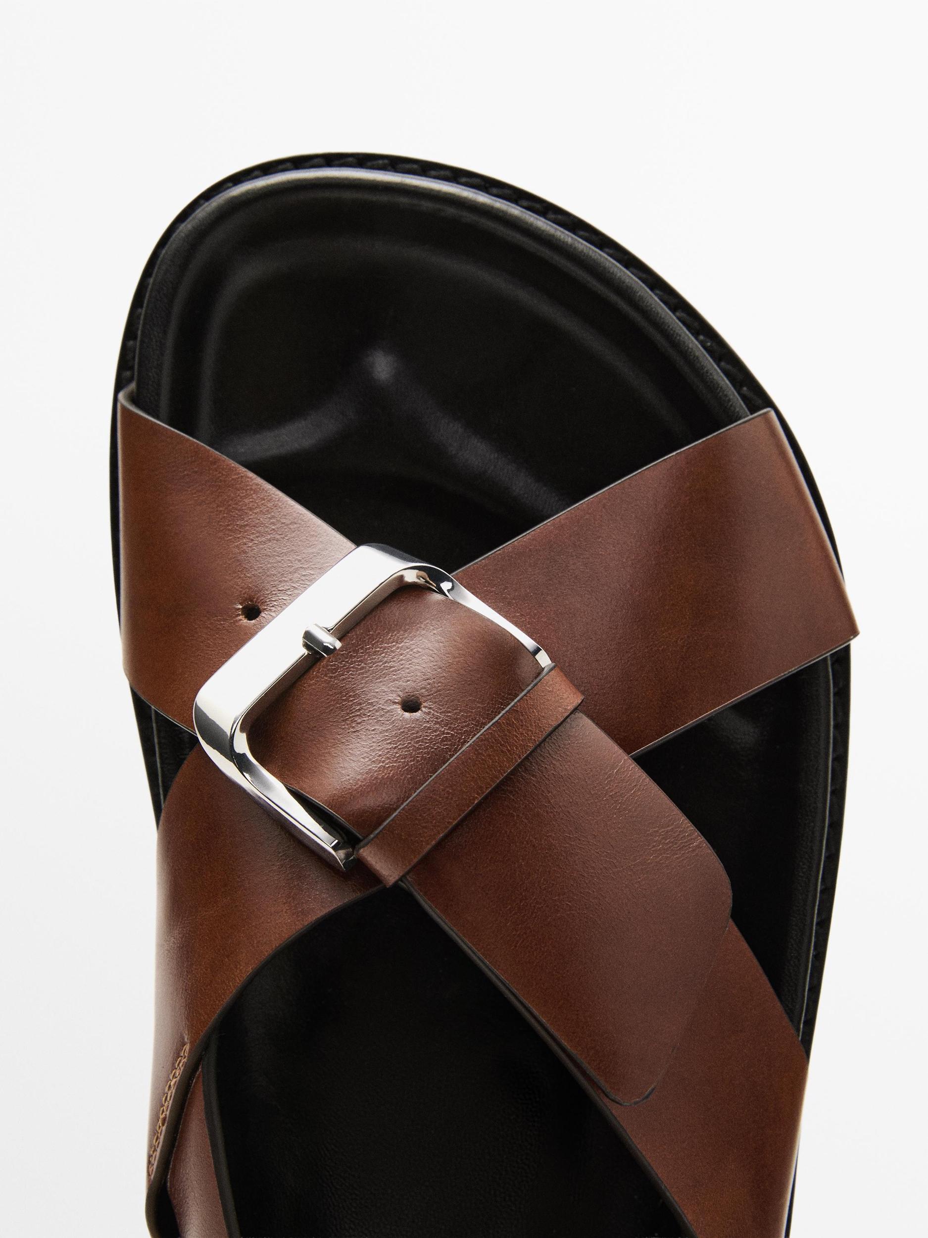 Leather crossover sandals Product Image