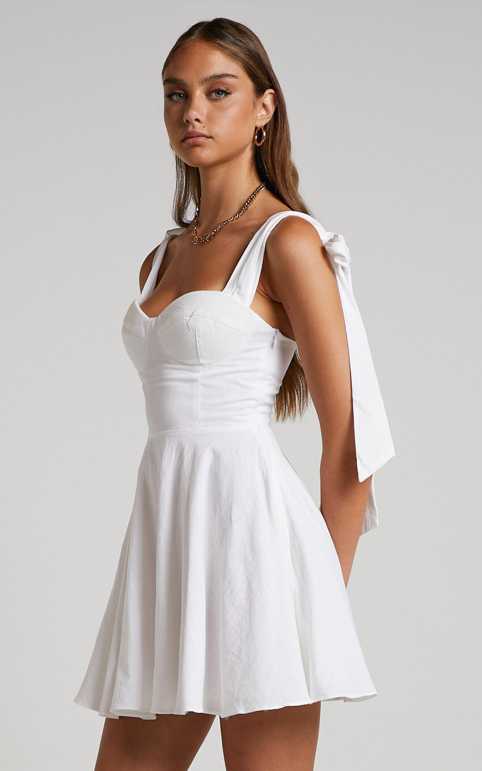 Girley Mini Dress - Bow Strap Dress in White Product Image