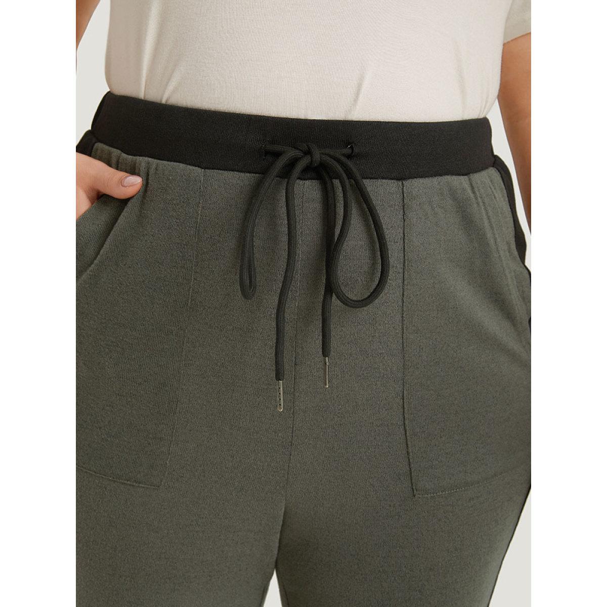 Contrast Pocket Drawstring Bootcut High Rise Sweatpants Multicolor Plus Size Women Casual Dailywear Contrast 10/M Bloomchic Product Image