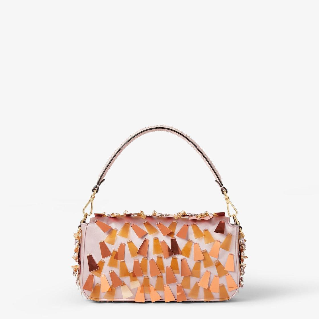 BaguettePink satin bag with appliqués Product Image