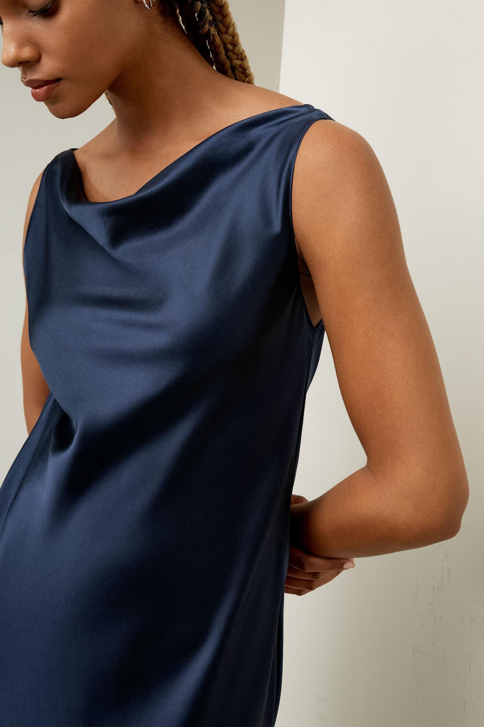Cowl-Neck Silk Midi Dress Product Image