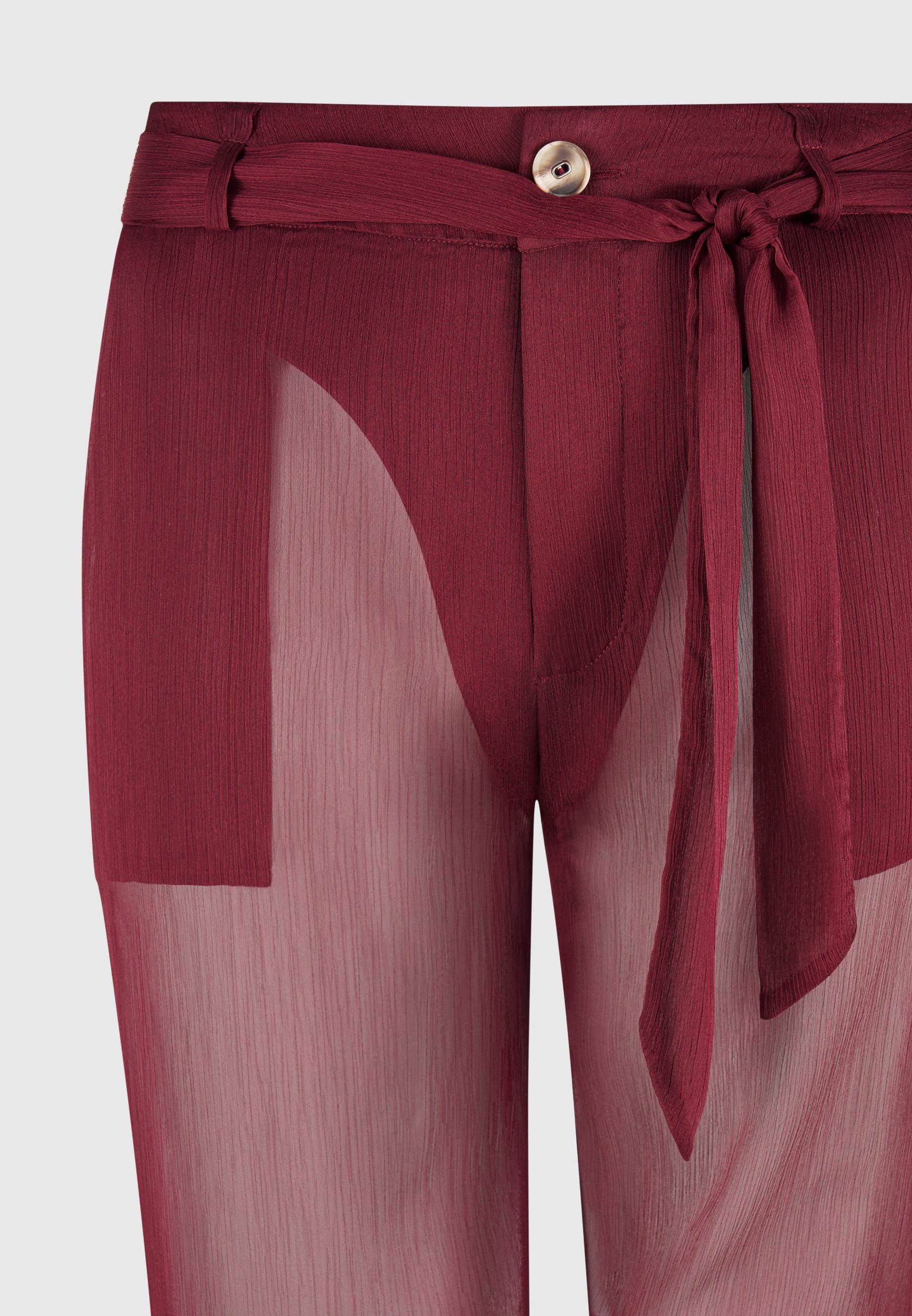 Sheer Belted Trousers - Wine Red Female Product Image