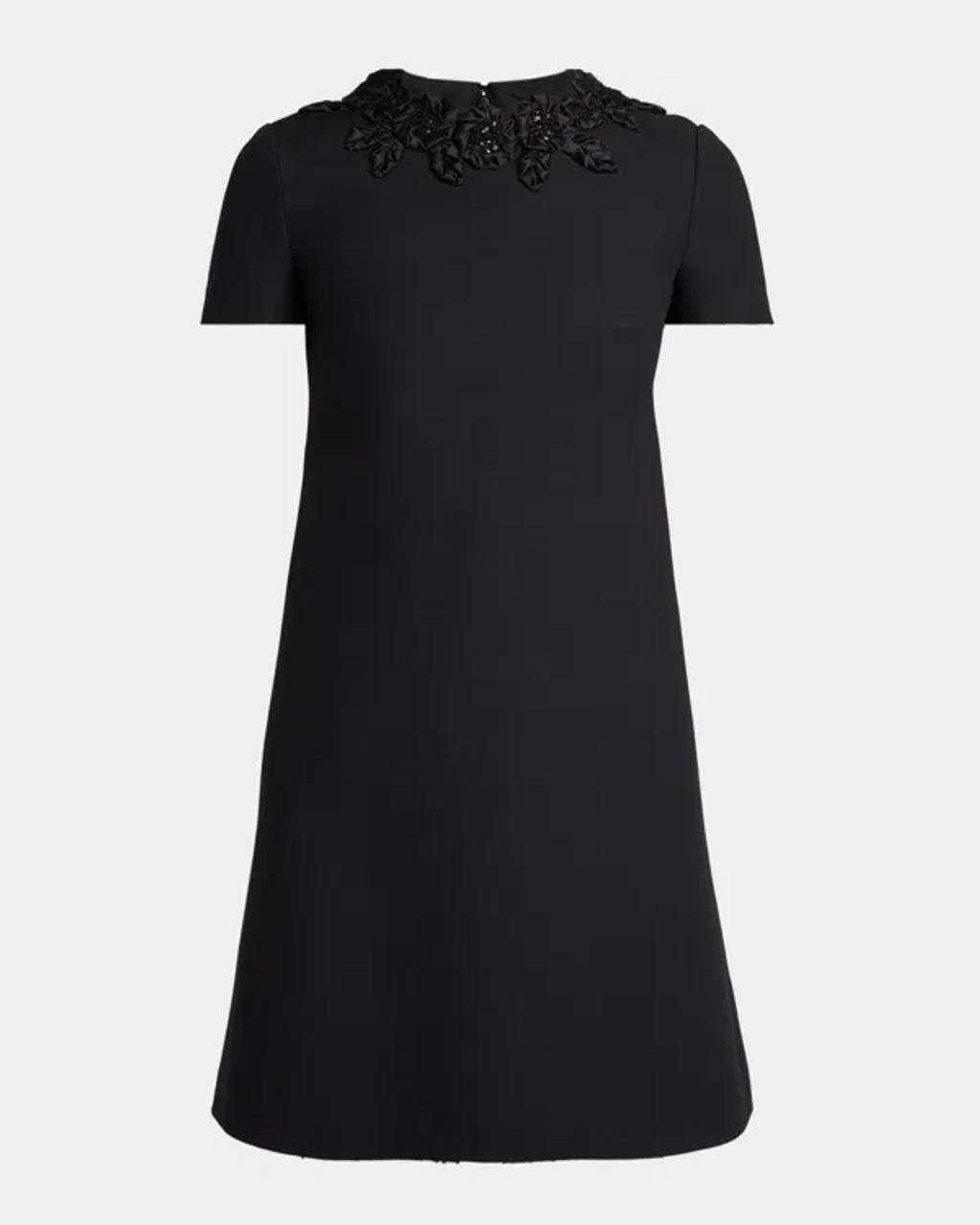 VALENTINO Embellished Silk-trimmed Wool And Silk-blend Crepe Mini Dress In Black Product Image