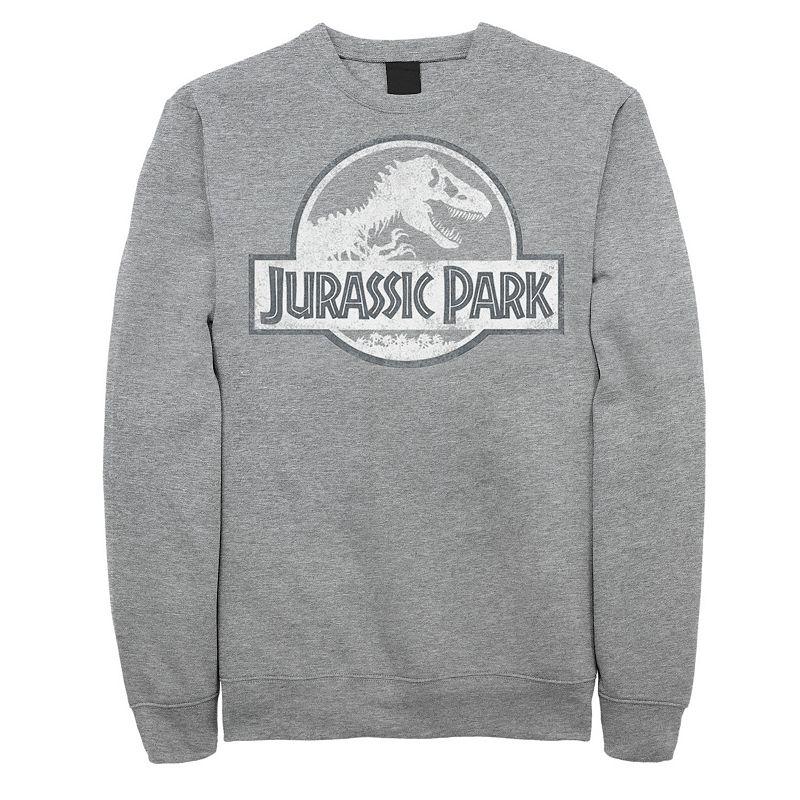 Men's Jurassic Park White Distressed Circle Logo Fleece Graphic Pullover,  Product Image