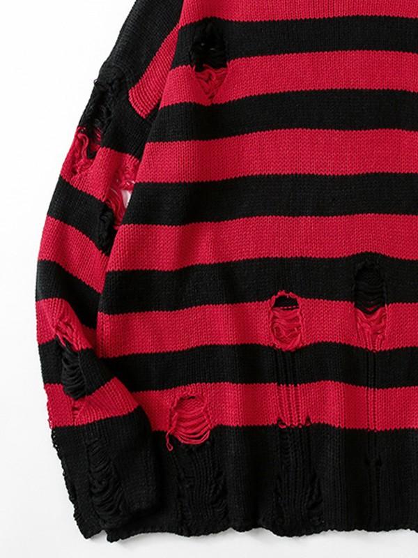 Men's Striped Pullover Distressed Sweater Product Image