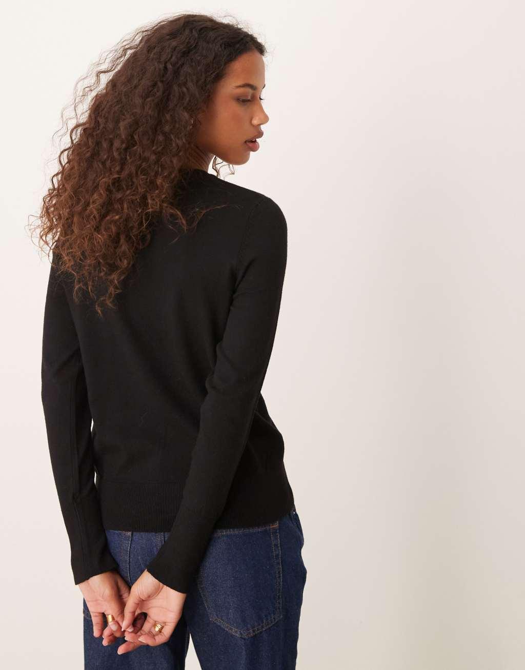 JDY knit sweater with sleeve button detail in black Product Image