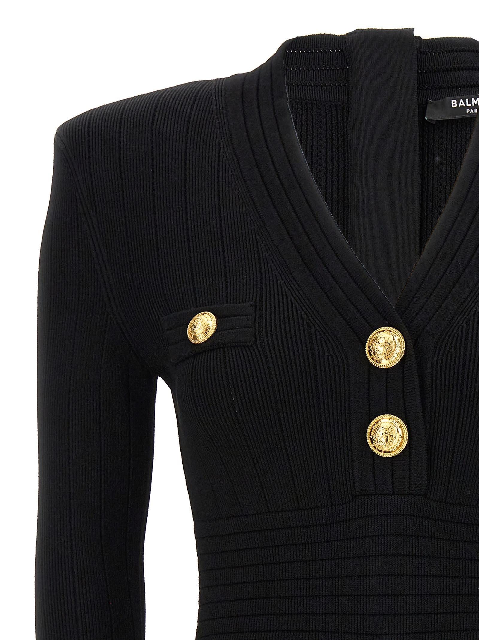 BALMAIN Mini Black Dress With Golden Buttons In Stretch Viscose Woman In Opa Noir Product Image