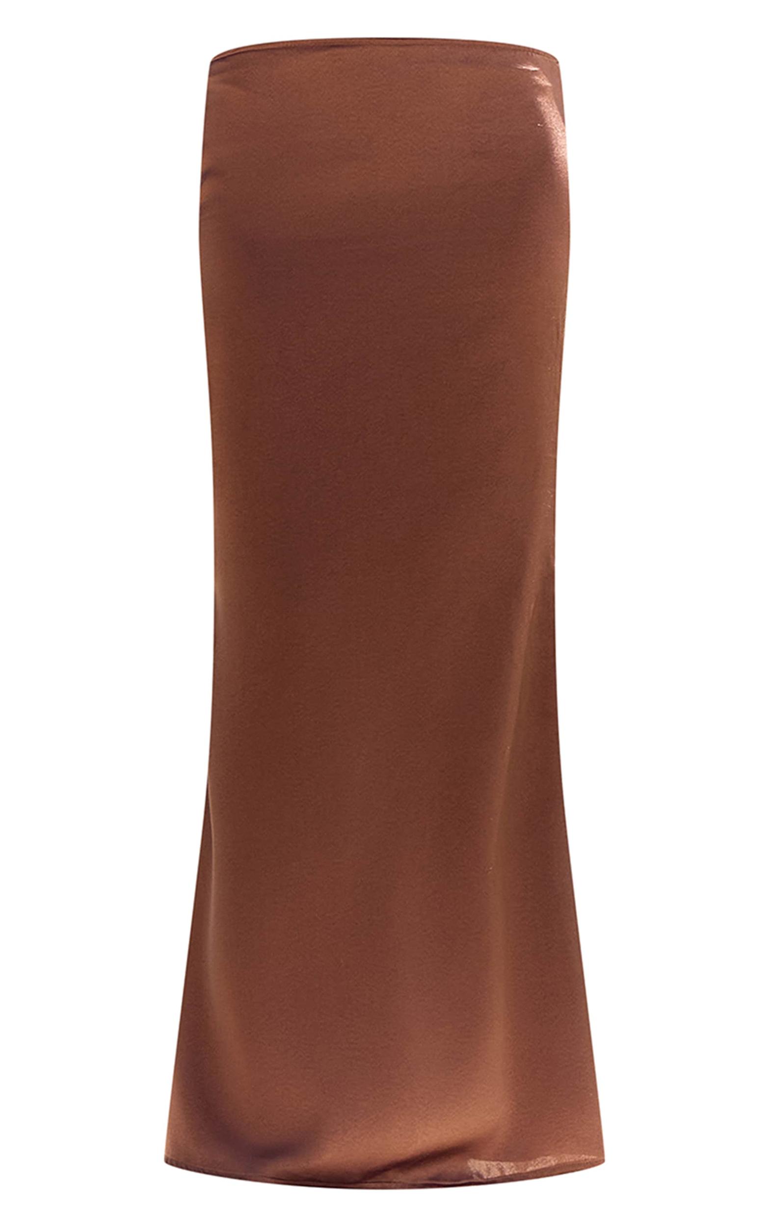 Dark Chocolate Satin Maxi Skirt Product Image