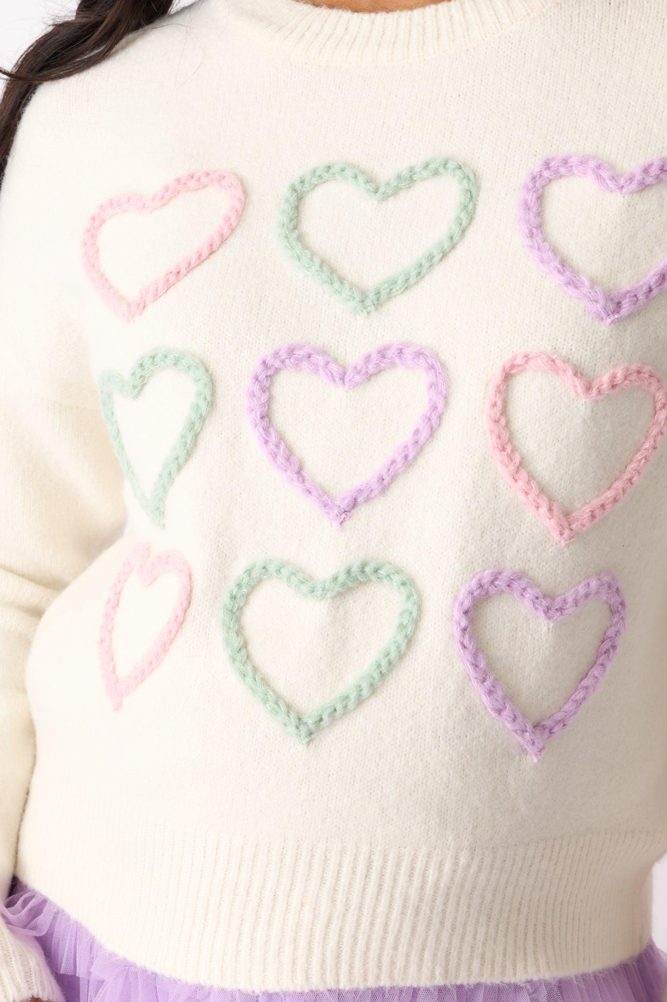 You & Me Ivory Heart Stitch Sweater Product Image