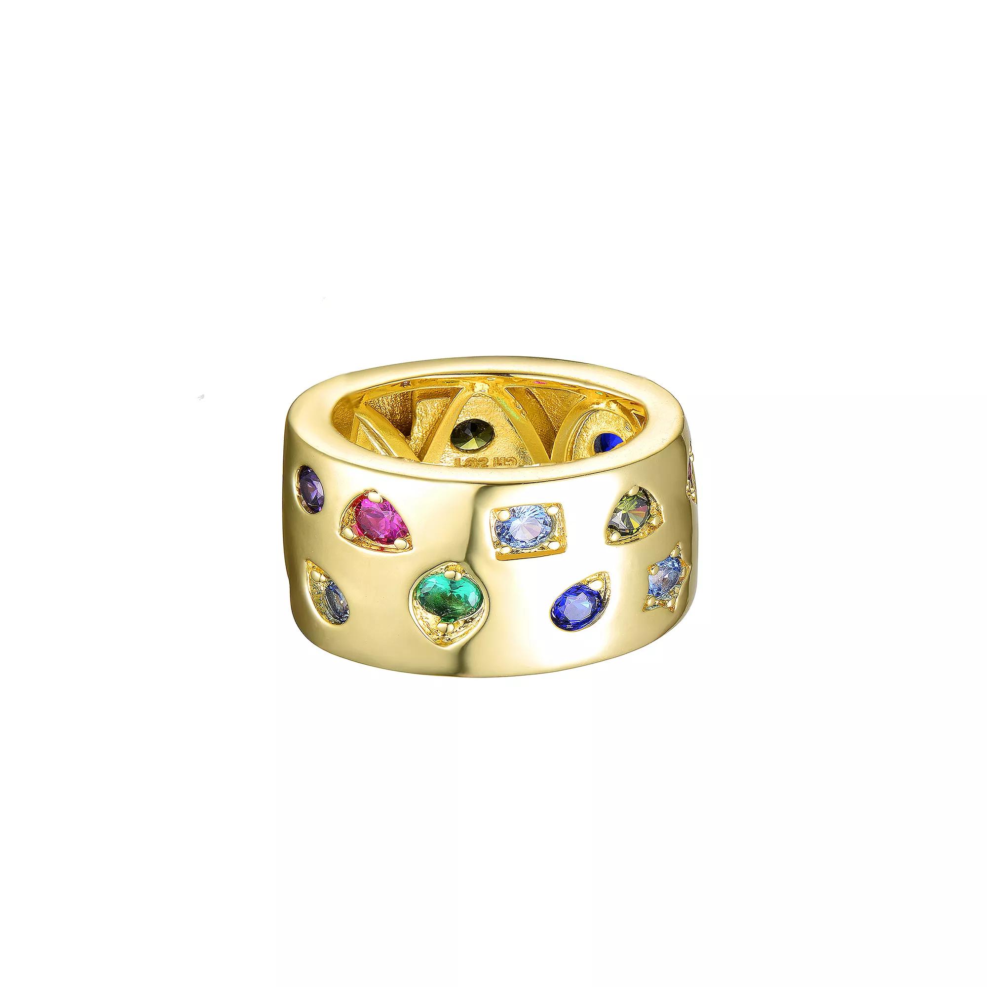 14k Gold Plated Multi-Colored Cubic Zirconia Wide Band Ring, Womens Gold Tone Product Image