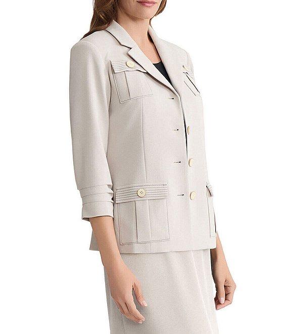 Ming Wang Heritage Stretch Deco Crepe Notch Collar 3/4 Sleeve Jacket Product Image