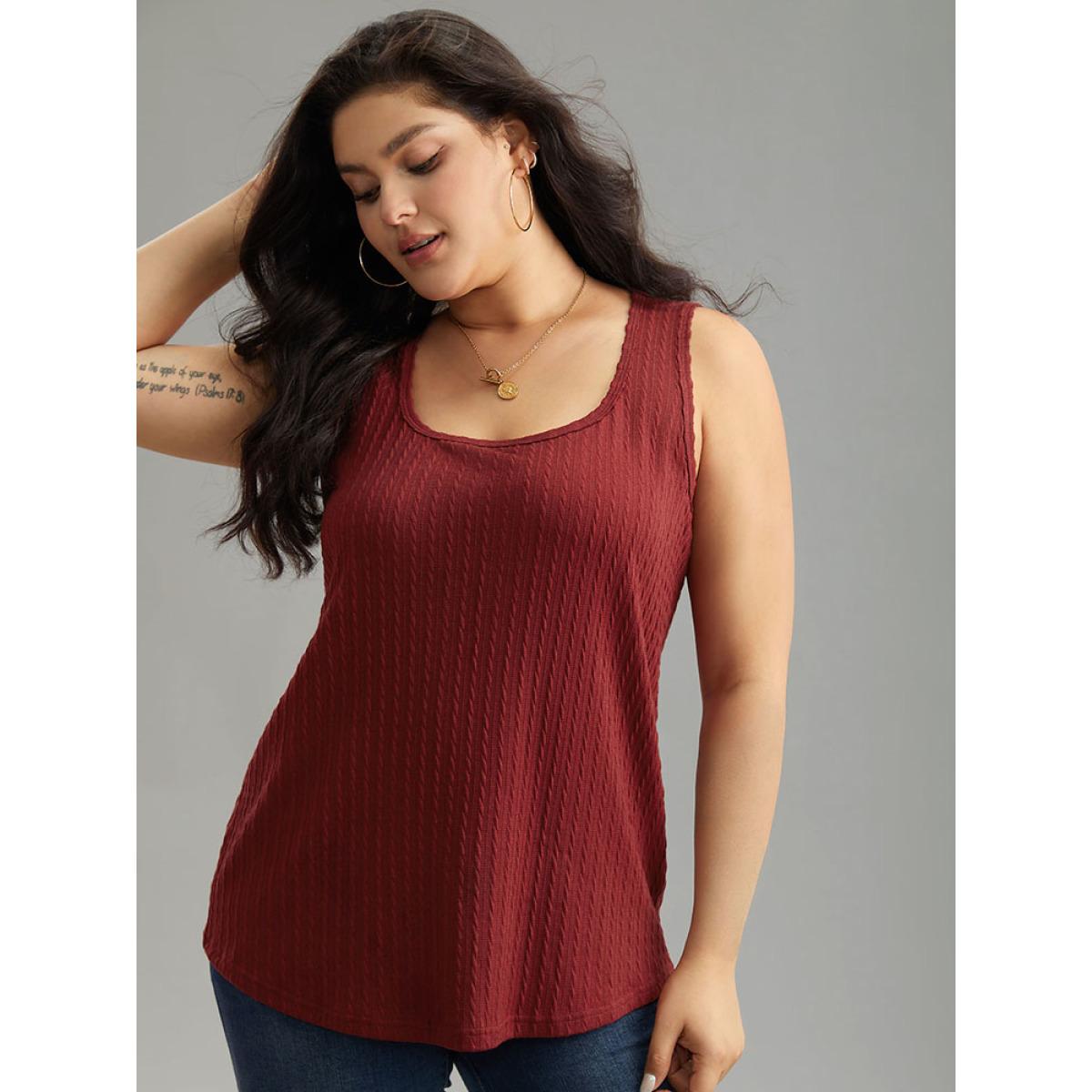 Plus Size Plain Texture Square Neck Tank Top Women Scarlet Casual Texture Square Neck Dailywear Tank Tops Camis BloomChic 12/L Product Image