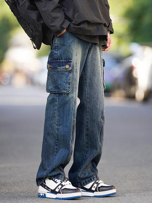 Men's Zip Up Flap Pocket Cargo Jeans Product Image