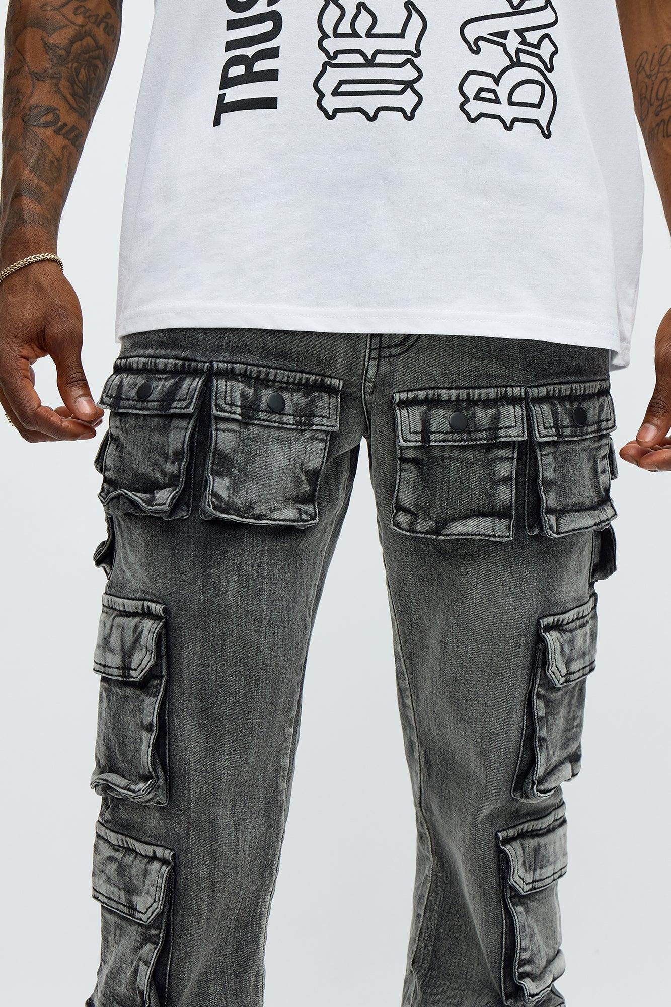Utility Many Pockets Slim Jeans - Black Wash Male Product Image