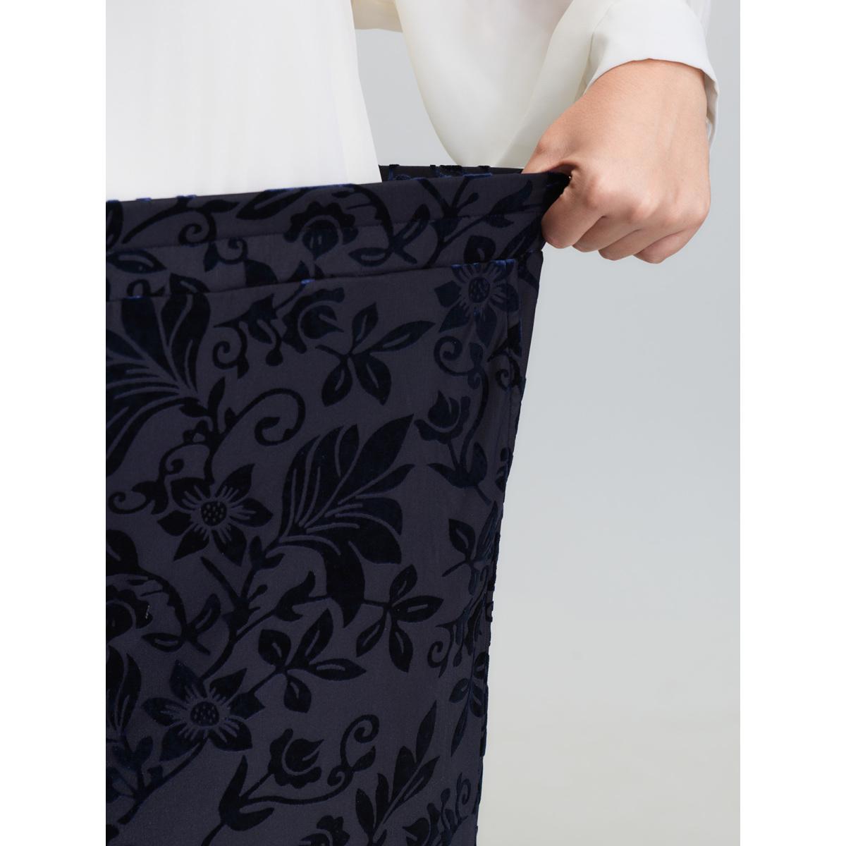 Plus Size Elastic Flocked Stretchy Waist Sheer Pants Women Indigo Timeless Loose Mid Rise Elegant Pants BloomChic 10/M Product Image