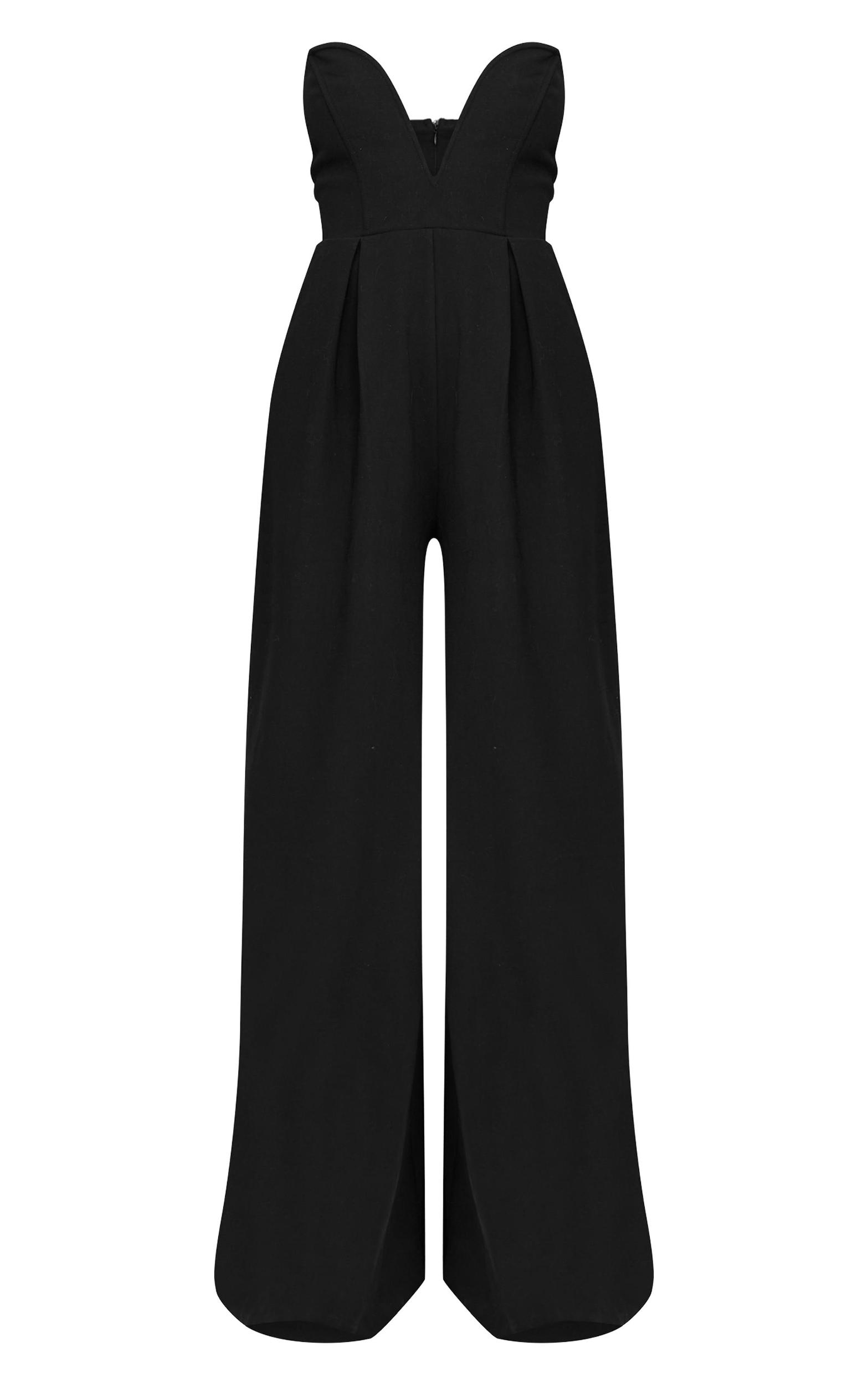PLT Label Black Plunge Wide Leg Jumpsuit Product Image