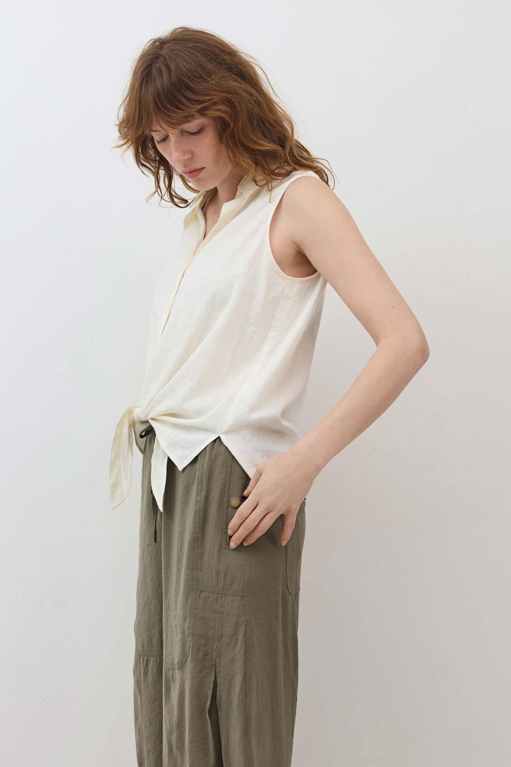 Sleeveless Tie Front Button Down Product Image