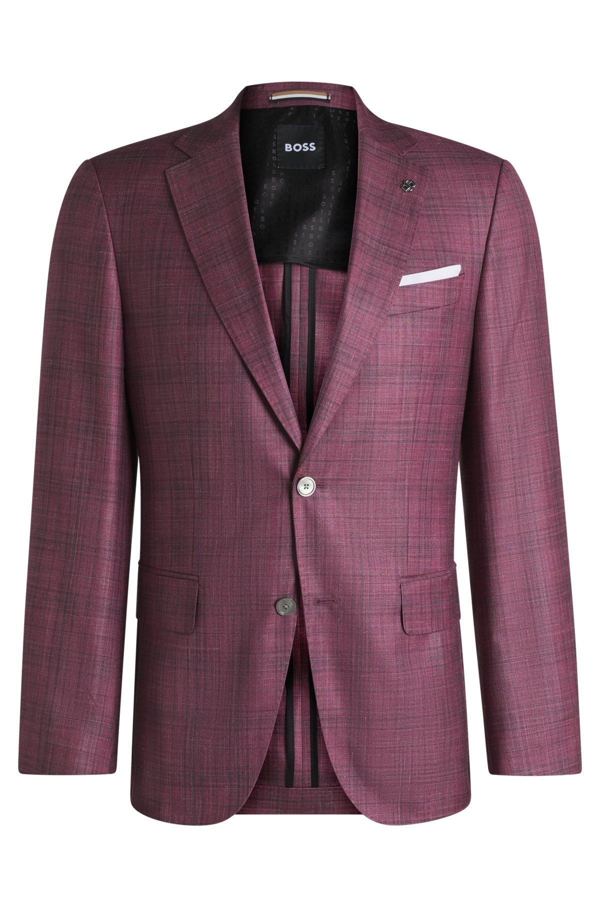 Slim-fit blazer in checked virgin wool, silk and linen Product Image