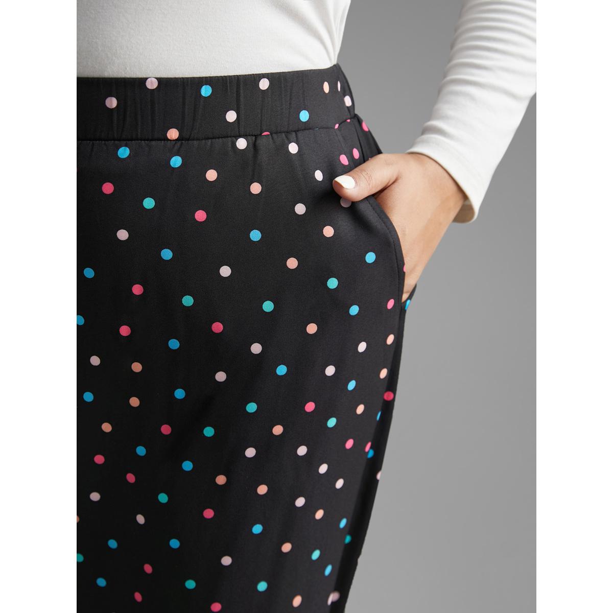 Plus Size Colored Polka Dot Wide Leg Pants Women Black Workwear Essentials Loose Mid Rise Office Pants BloomChic 14-16/1X Product Image