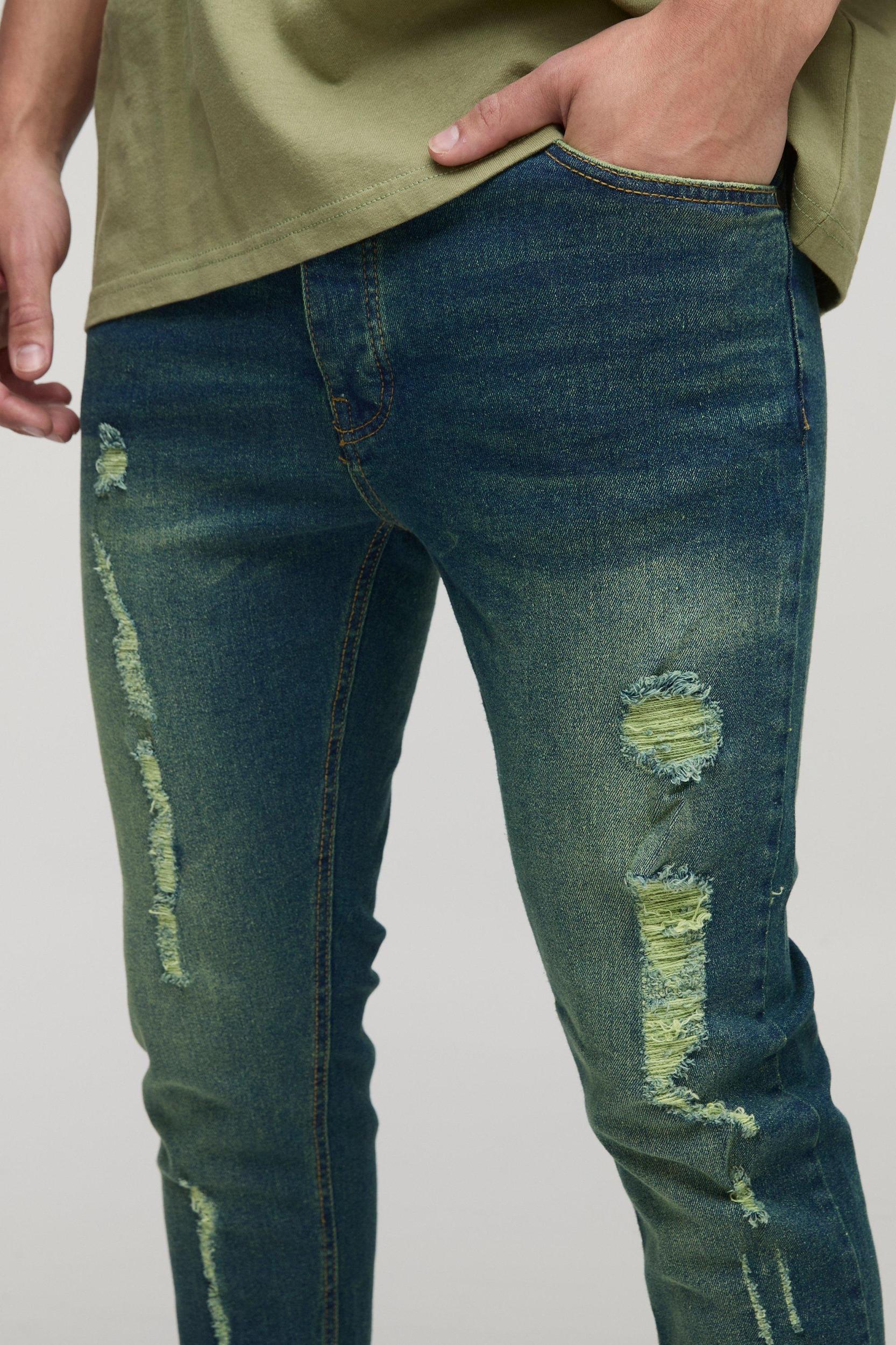 Skinny Washed Vintage Blue Ripped Jeans | boohooMAN USA Product Image