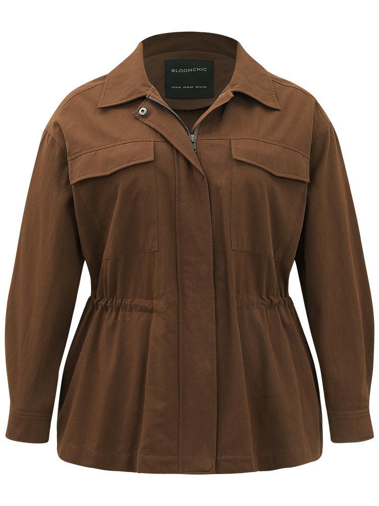 Plain Flap Pocket Gathered Coat Female Product Image