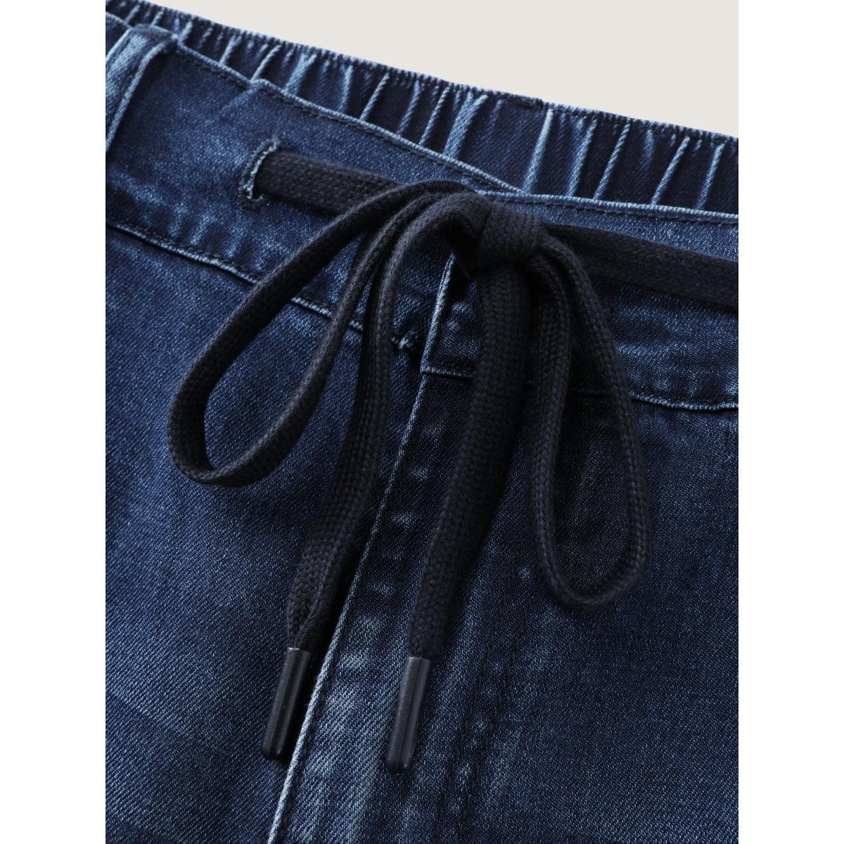 Plus Size Drawstring Waistband Jogger Jeans Women Denimindigo Leisure Tie knot Low stretch Slanted pocket Jeans BloomChic 24/3X Product Image