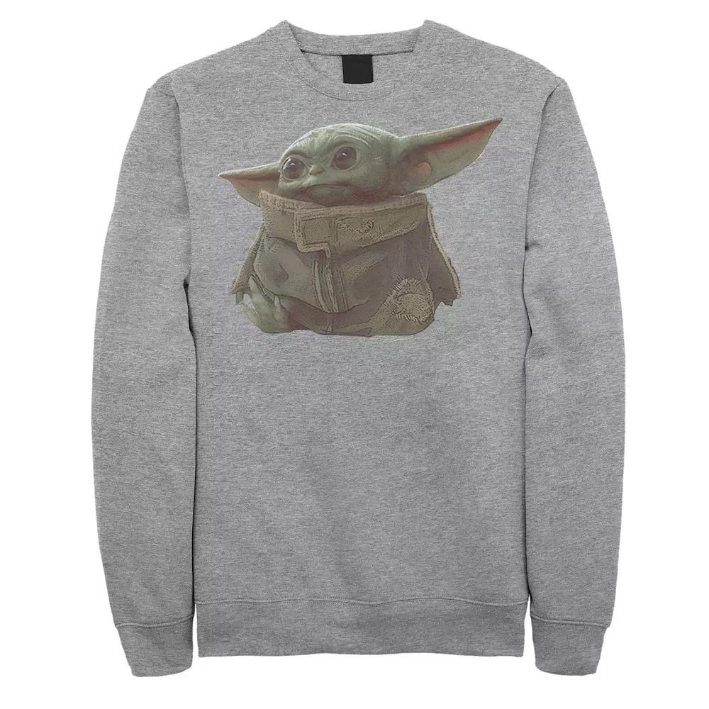 Men's Star Wars The Mandalorian The Child aka Baby Yoda Portrait Graphic Fleece Pullover, Size: Medium, Athlc Hthr Product Image