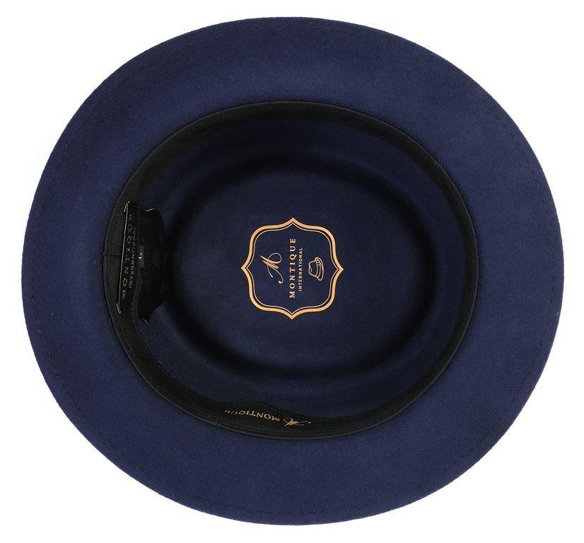 Navy Pork Pie Fedora with Feather Accents Product Image
