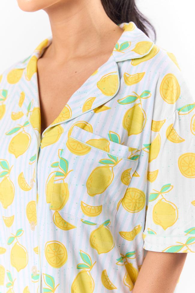Under the Stars Lemon Print Short Sleeve Pajama Top FINAL SALE Product Image