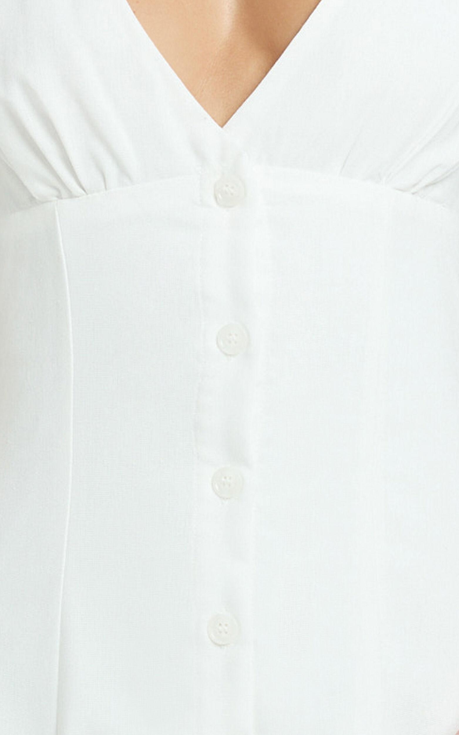 Zula Midi Dress - V Neck Sleeveless Under Bust Seam Circular Skirt Dress in White Product Image