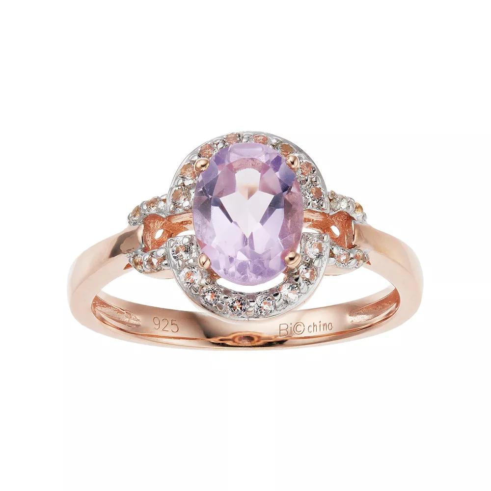 Gemminded 14k Rose Gold Over Silver Amethyst & White Topaz Oval Halo Ring, Women's, Size: 9, Pink Tone Product Image
