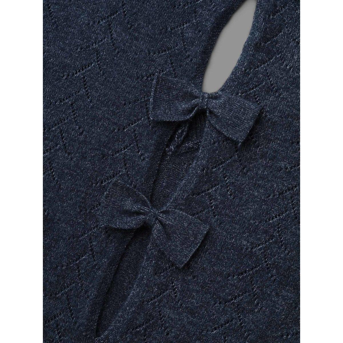 Plus Size Hollowed-Out-Back Bows V-Neck Pullover Midnight Women Casual Loose Long Sleeve V-neck Everyday Pullovers BloomChic 30/6X Product Image