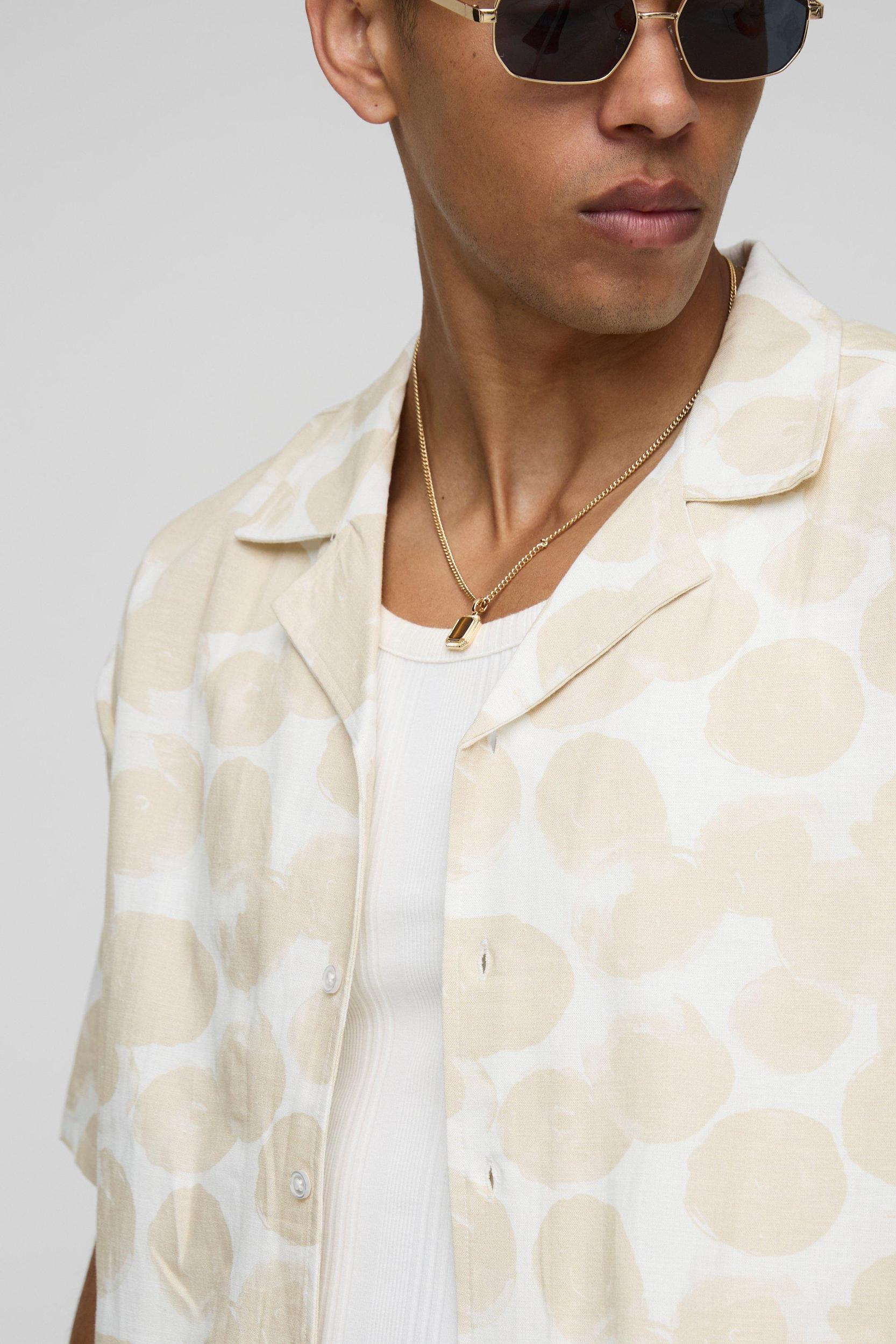Oversized Printed Linen Blend Shirt & Short Set | boohooMAN USA Product Image