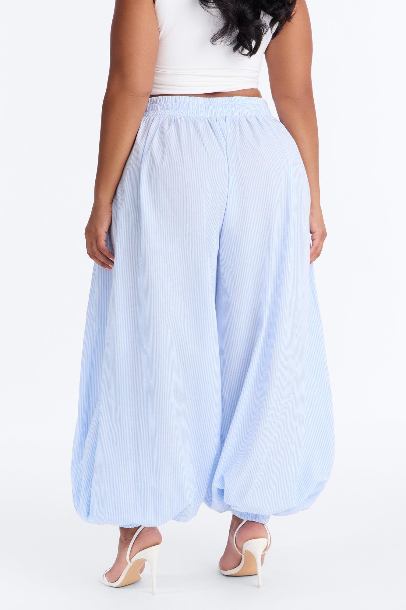 Easy Breezy Pinstripe Balloon Jogger - Blue Female Product Image