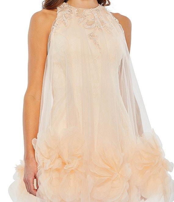 Mac Duggal Embroidered Halter Neck Sleeveless Ruffled Hem Trapeze Mini Dress Product Image