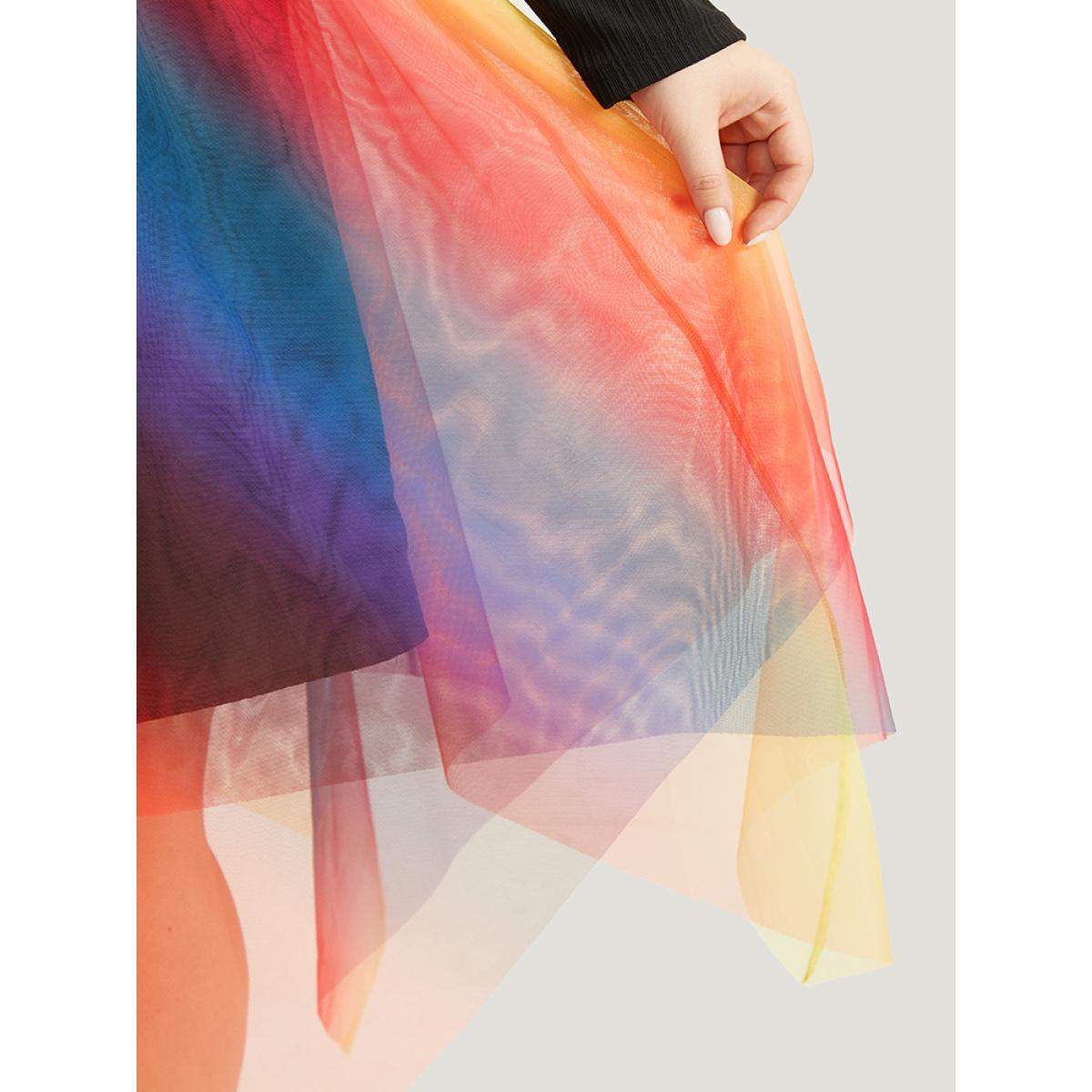 Plus Size Halloween Ombre Tiered Elastic Waist Hanky Hem Skirt Women Multicolor Glamour Contrast No stretch Festival-Halloween Skirts BloomChic 28/5X Product Image