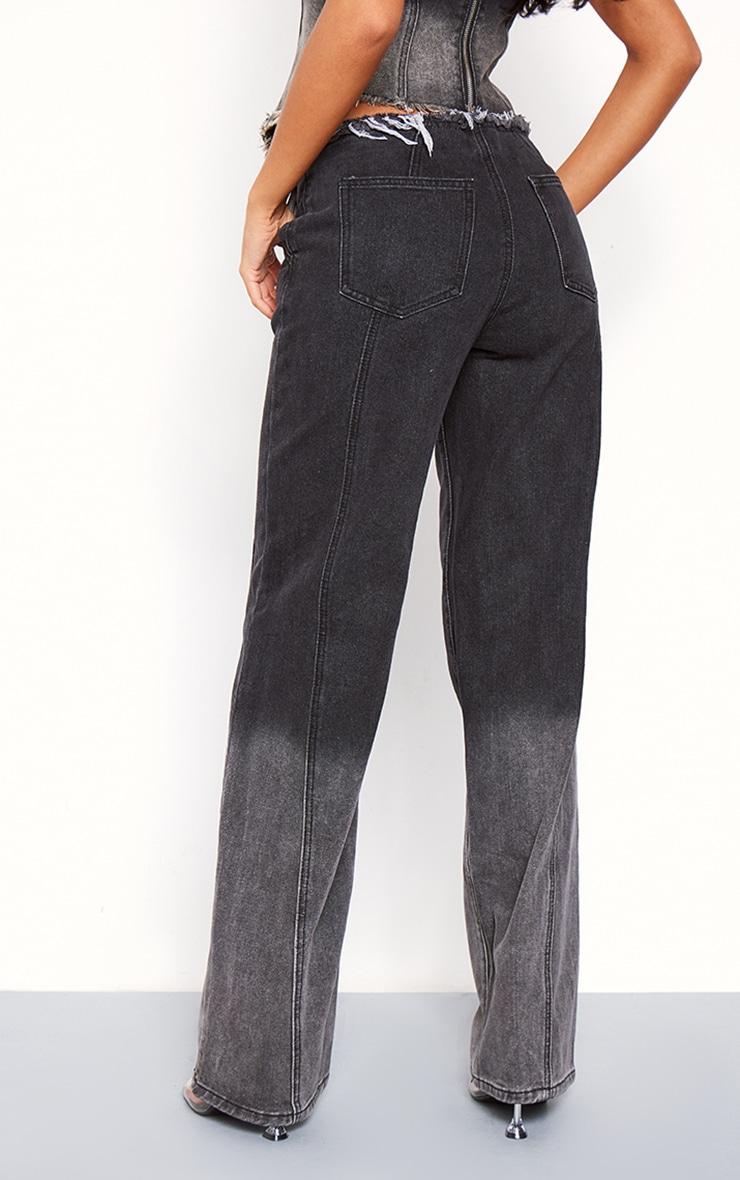 Tall Washed Black Frayed Waist Low Rise Wide Leg Jeans Product Image