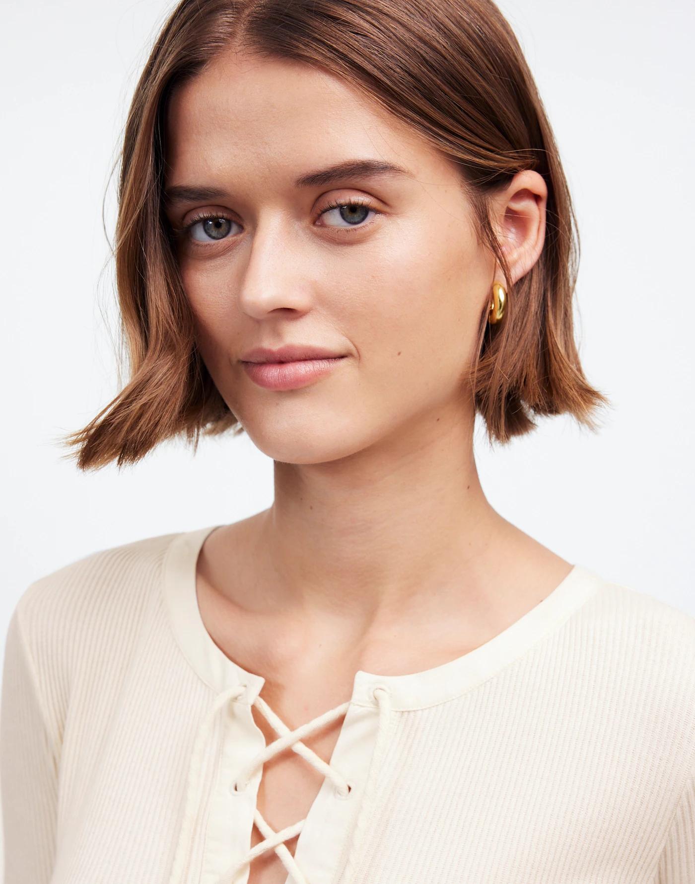 Ribbed Lace-Up Short-Sleeve Tee Product Image