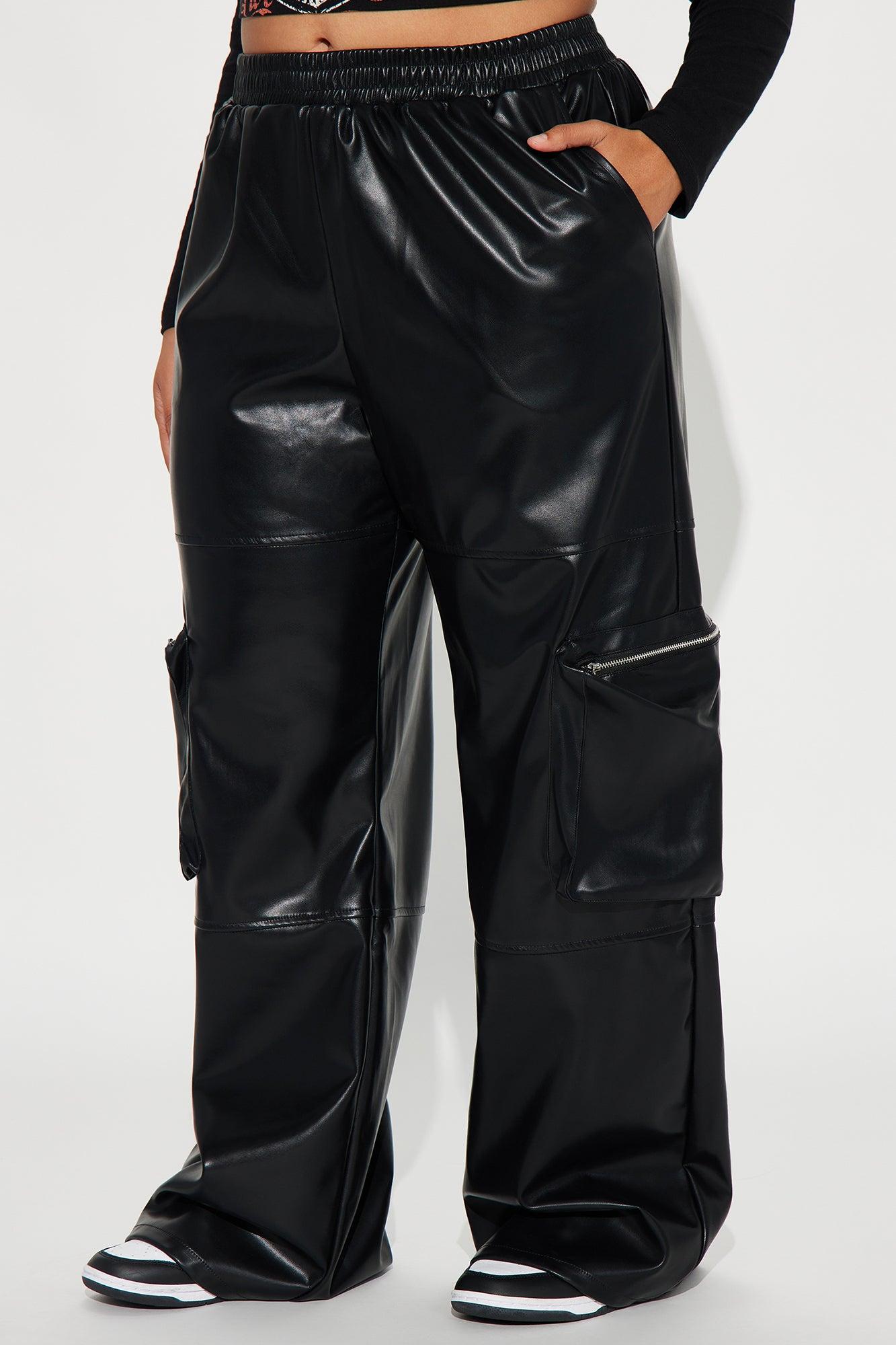 Wasted Times Faux Leather Cargo Pant - Black Product Image