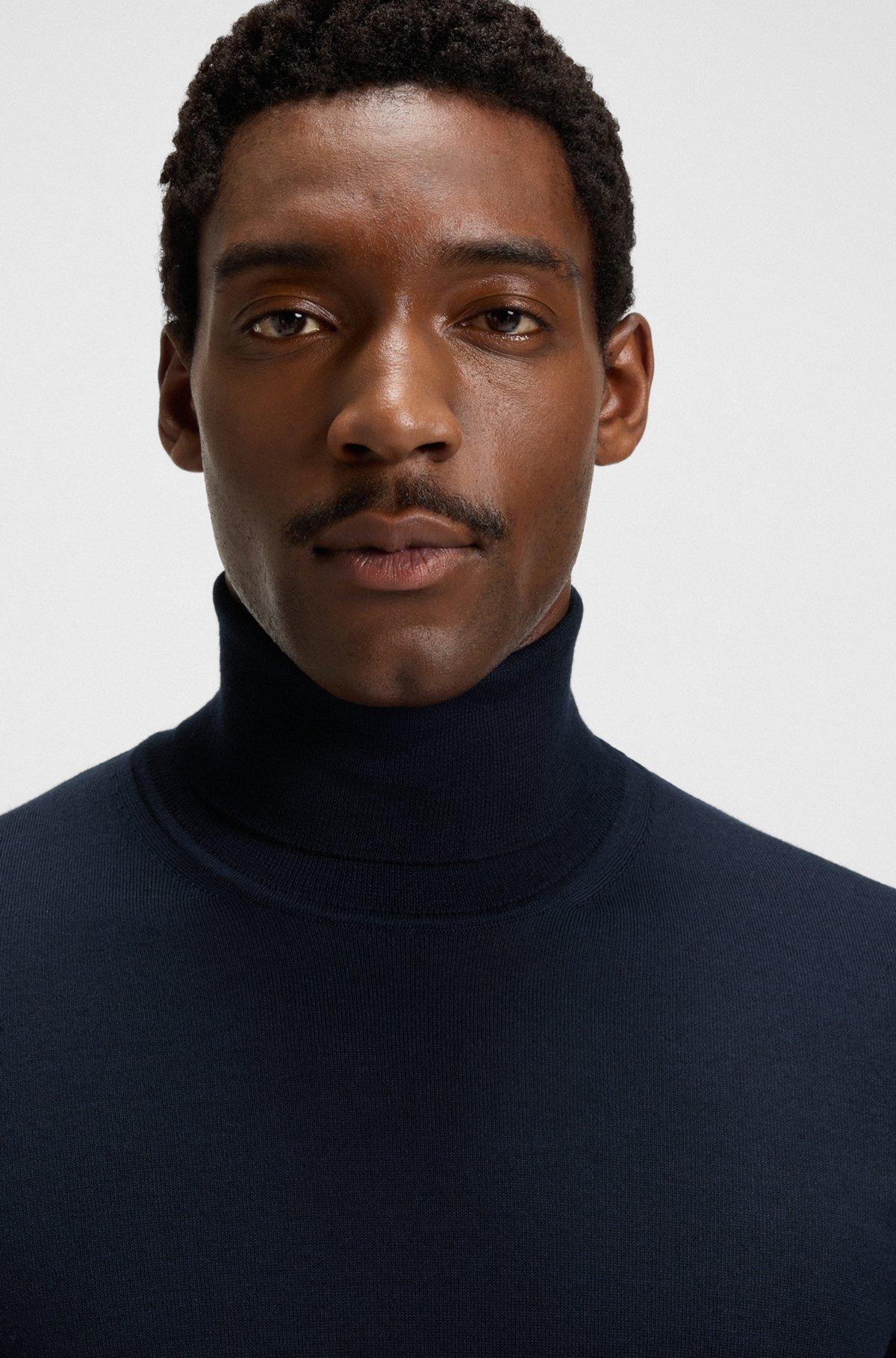 Regular-fit roll-neck sweater in mercerized virgin wool Product Image