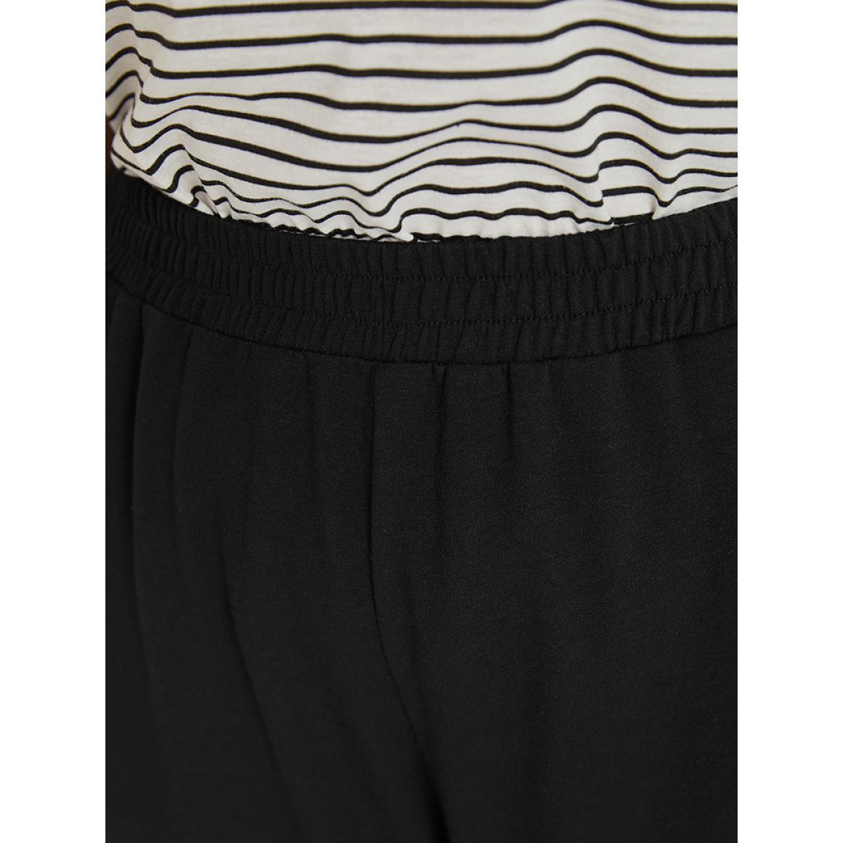 Supersoft Essentials Letter Print Elastic Waist Pocket Sweatpants Black Plus Size Women Casual Dailywear Printed 26/4X Bloomchic Product Image