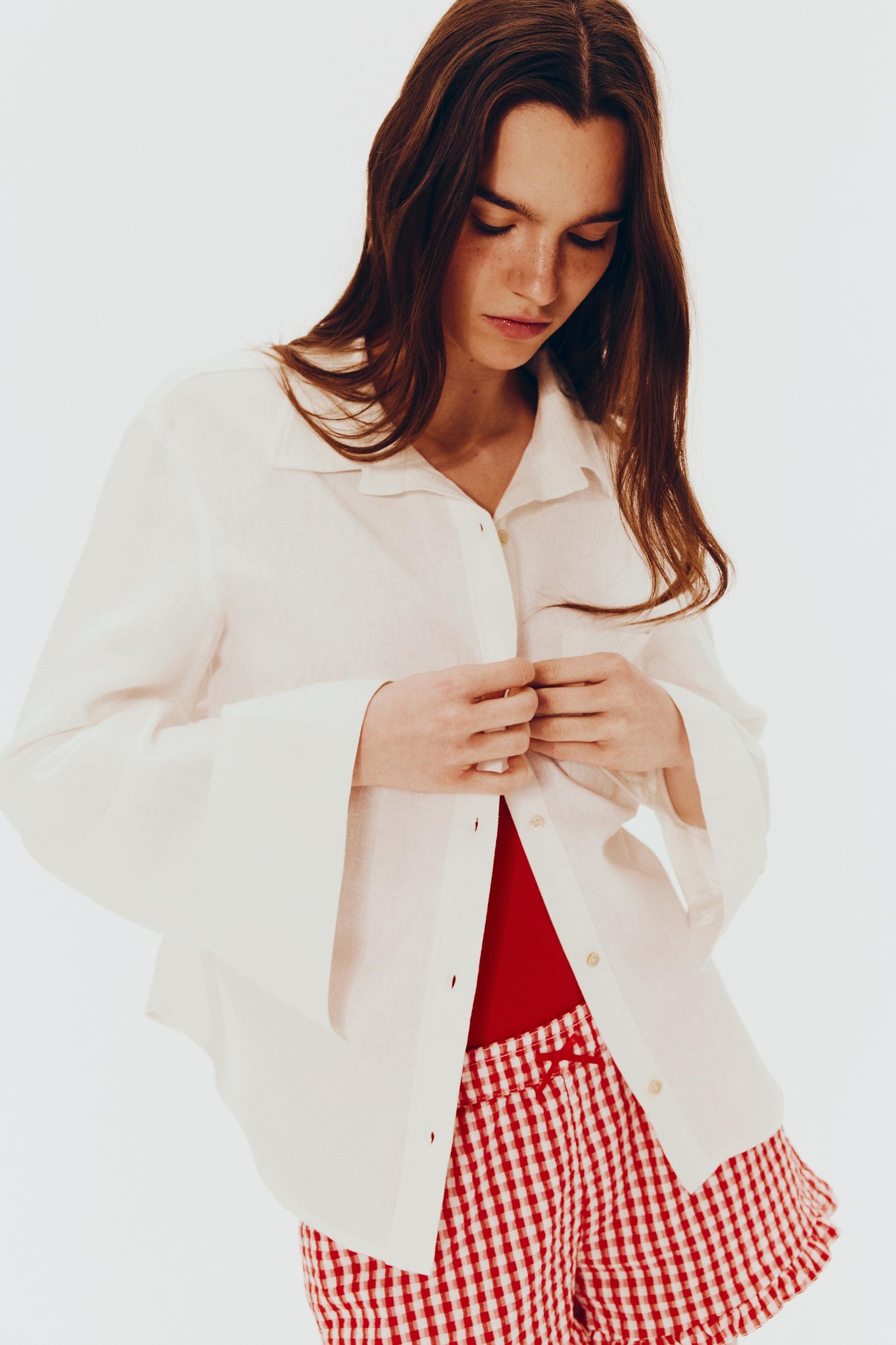 Gathered linen-blend shirt Product Image