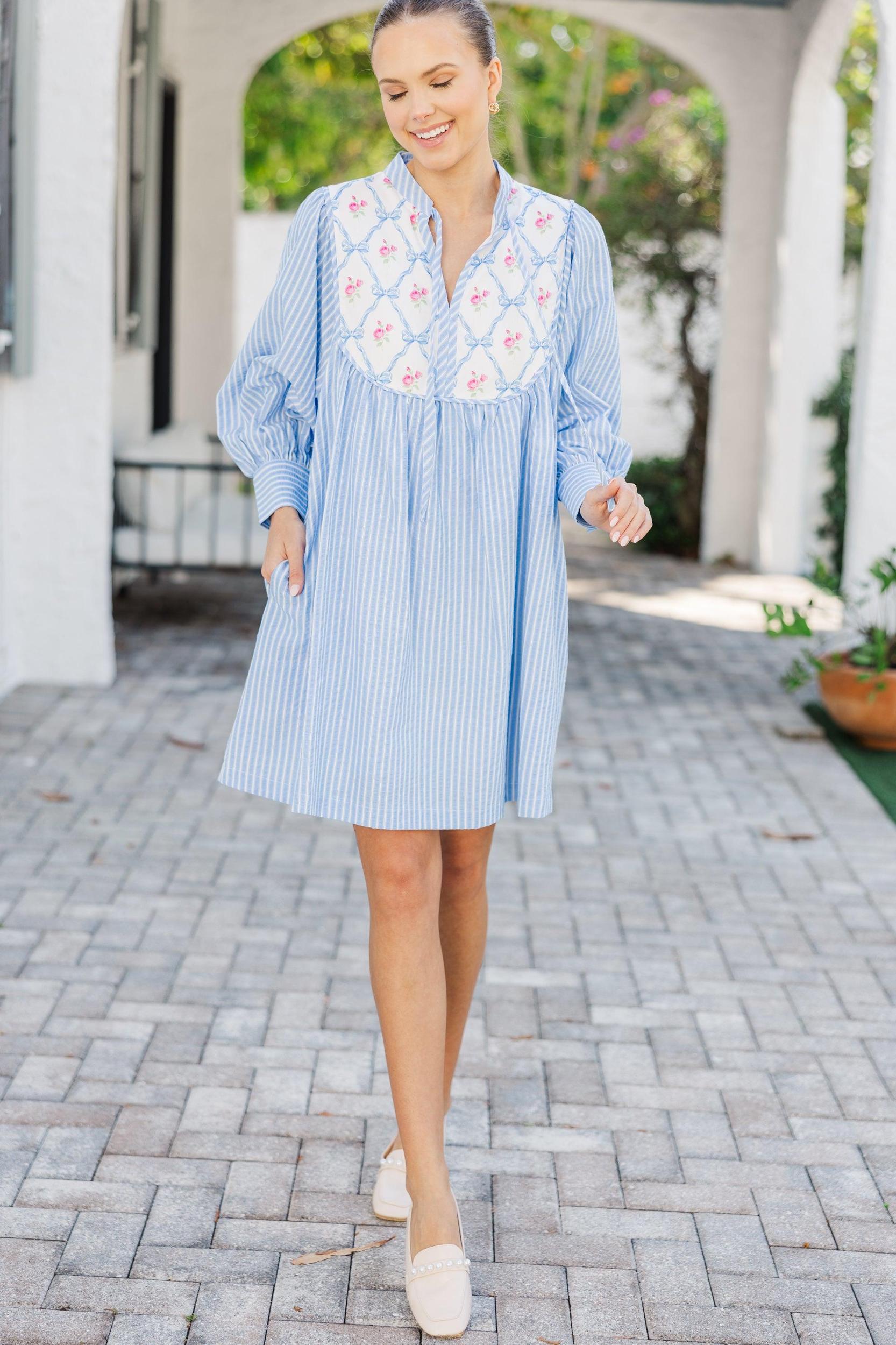 Let's See Blue Striped Dress Female Product Image