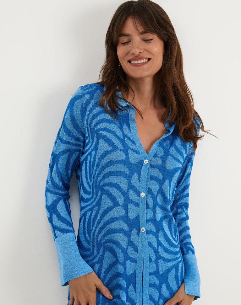 Jacquard Lara Blouse - Neptune Product Image