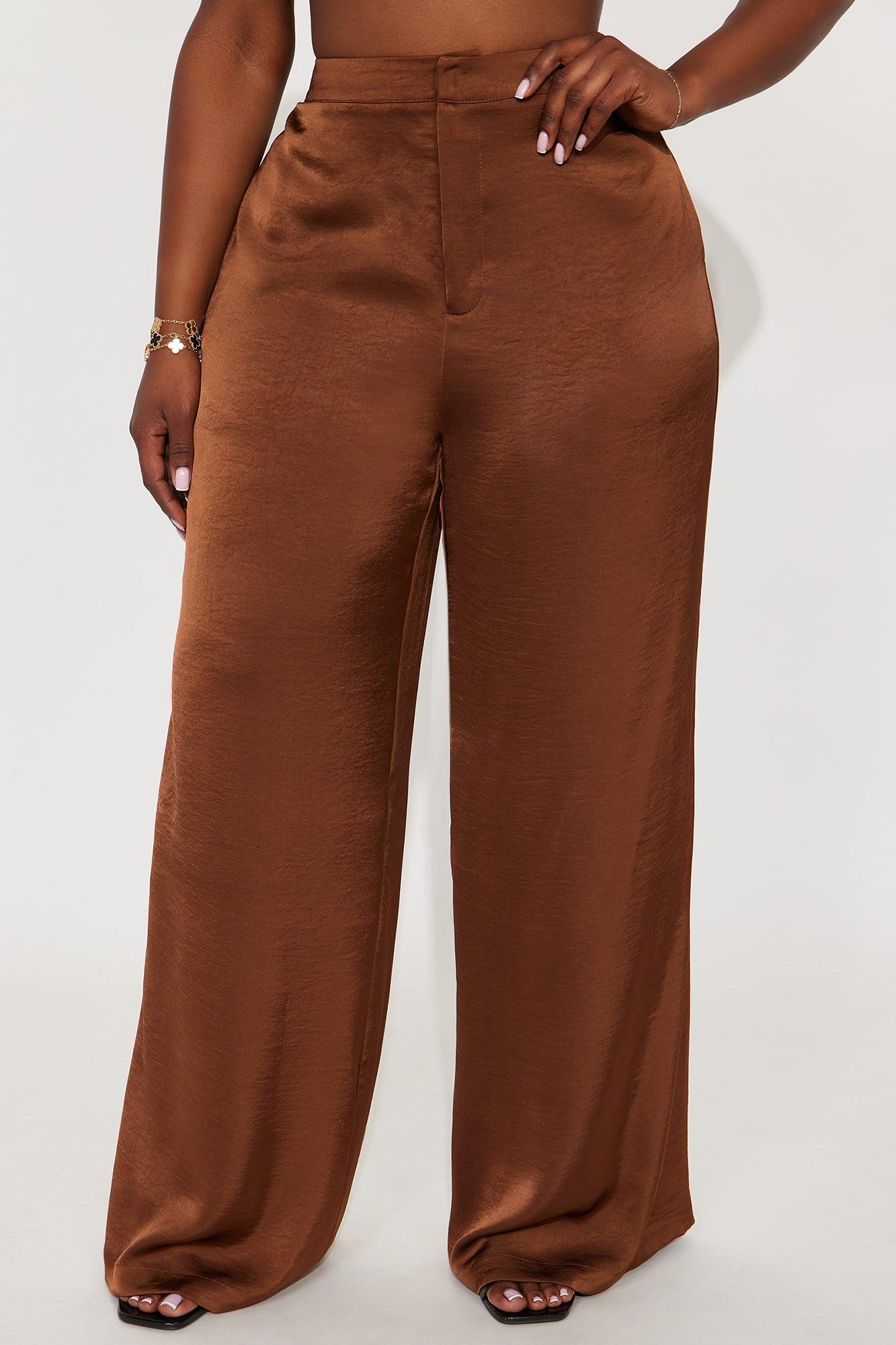 Denise Satin Wide Leg Trouser Pant - Chocolate Female Product Image
