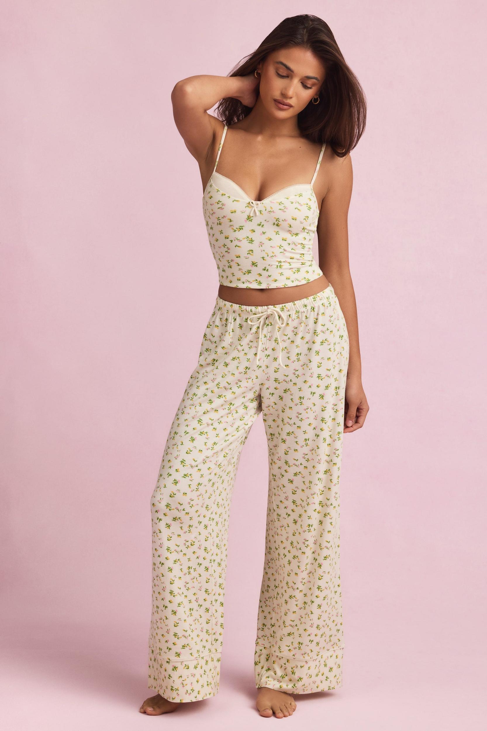 Modal Mid-Rise Pyjama Trousers in Lemon Print Product Image